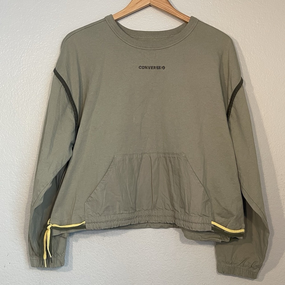 Converse Women's Large Olive Green 100% Cotton Cropped Sweatshirt Pullover